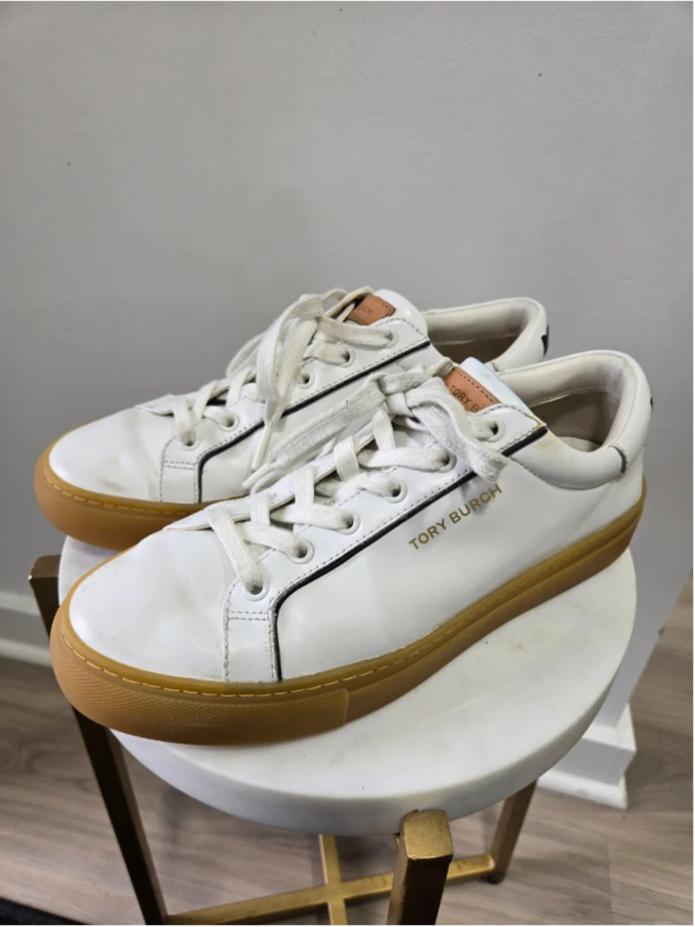 Women's Tory Burch White Leather Sneakers with Gum Sole